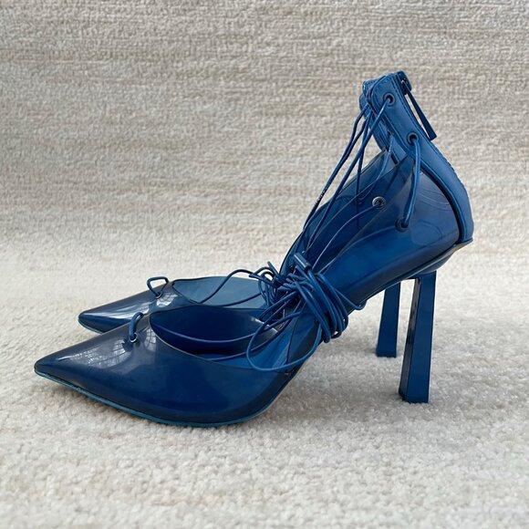 Aldo Blue Clear Pointed Toe D'Orsay Strappy Corset High Heels Shoes 9 - Picture 1 of 9